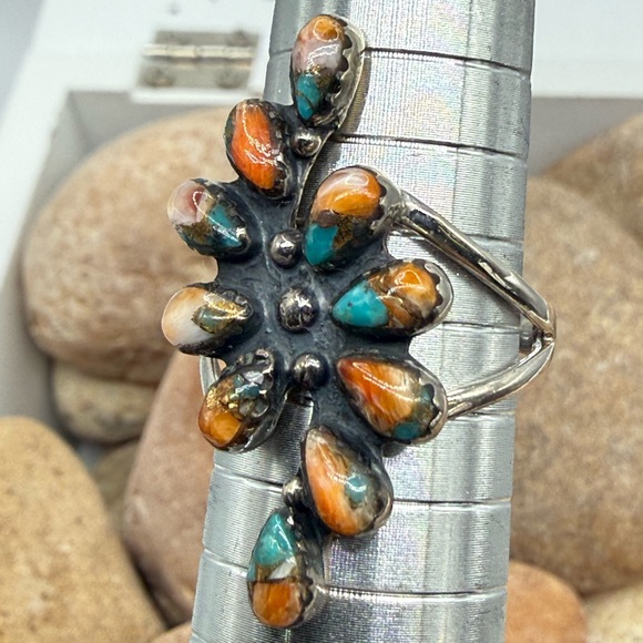 Southwestern Spiny Oyster Turquoise 925 Silver Ring Sz 8 Sante Fe Style NWT - Picture 12 of 17